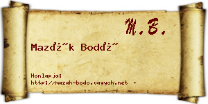 Mazák Bodó névjegykártya